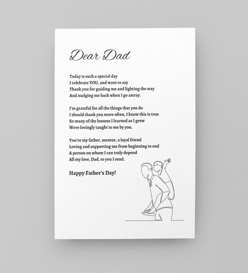 Original Father's Day Poem Printable Card, Poem for Dad Digital