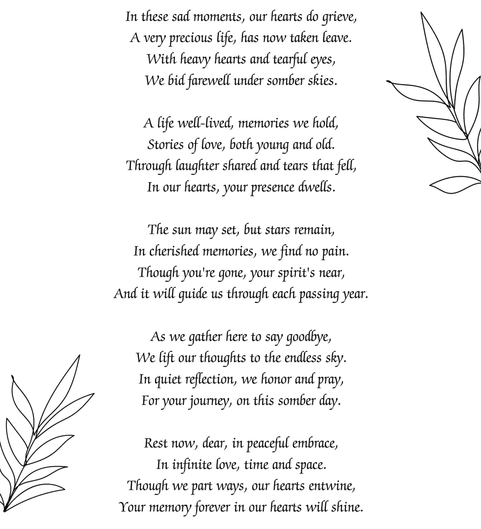 Uplifting Funeral Poem, Short Poems for Funerals, Memorial Poems to