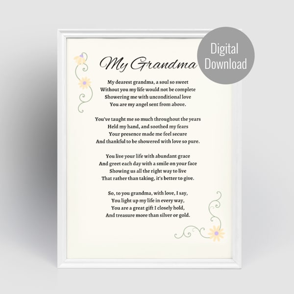 Grandmother Poem, Original Birthday Grandma Poem Art, Grandmother Poems from Grandchildren, Nana Poem, Grandparents Day