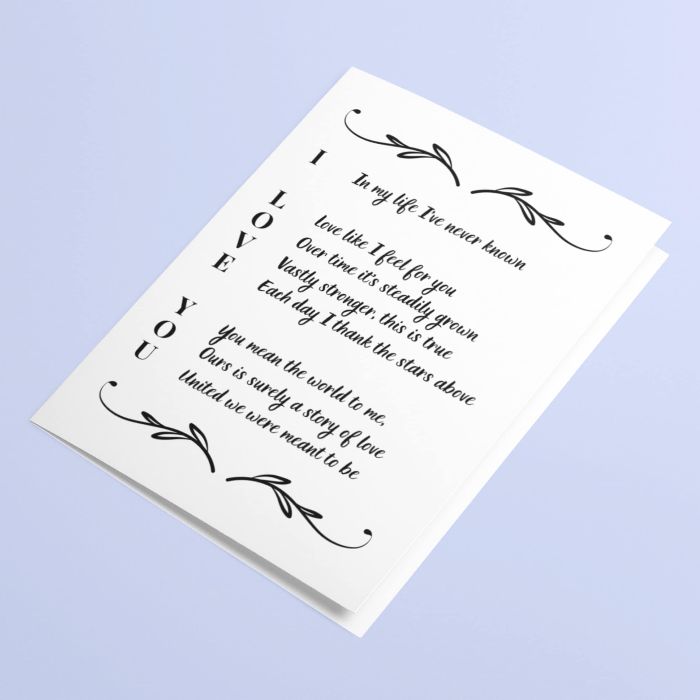 Acrostic I Love You Poem Printable Card, Love Poems for Her and Him