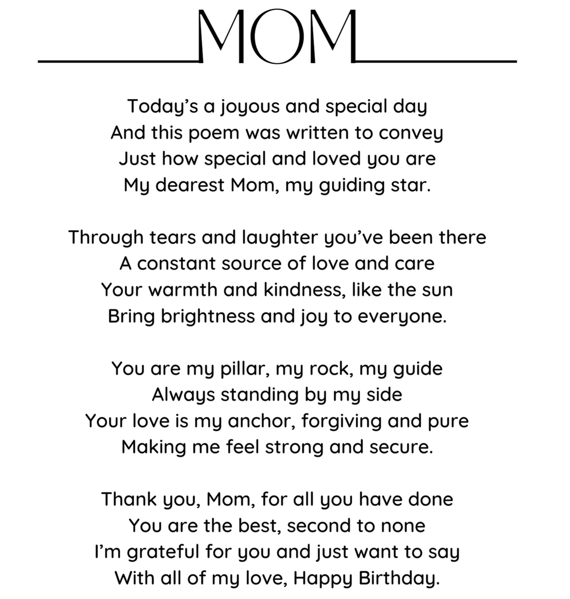 Mom Birthday Poem Digital Download, Poem for Mother, Birthday Gift for