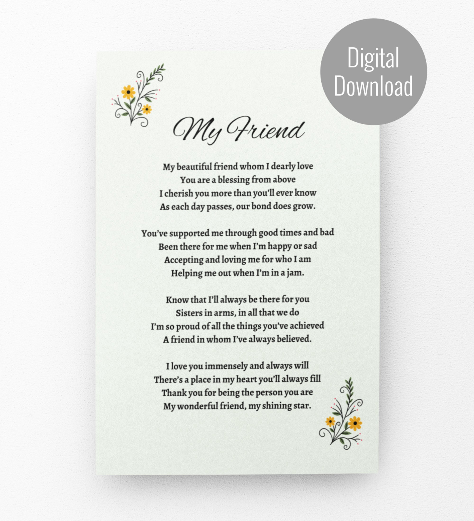 Freund Gedicht Download, Poesie für den besten Freund, kurze Gedichte für  den besten Freund, die dich zum Weinen bringen, Gedichte über Freundschaft,  tiefe Freundschaftsgedichtkarte - Etsy Schweiz, image size:2000x2200