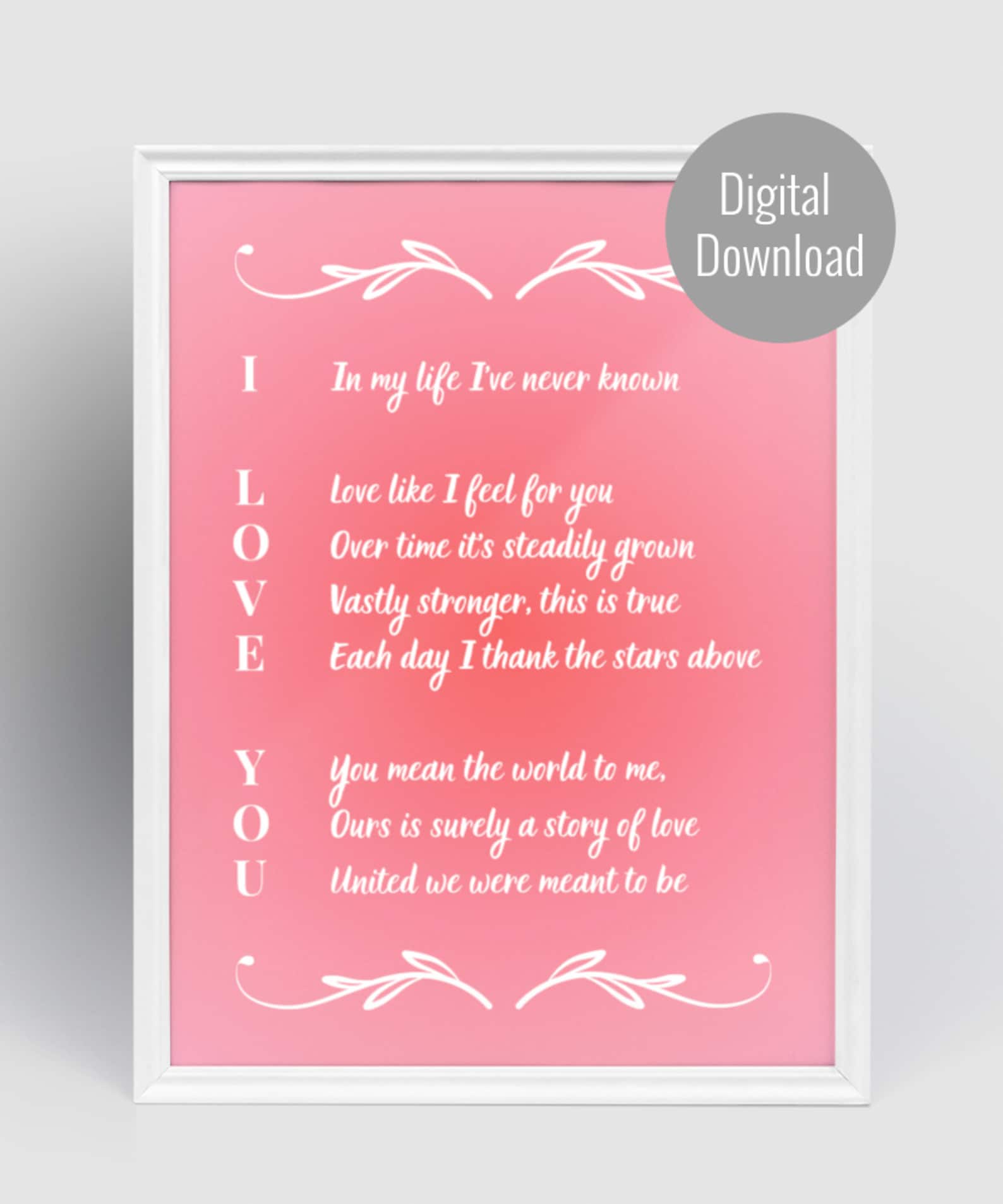 Acrostic I Love You Poem Printable, Love Poems for Her and Him, Romantic Poems, Short Love ...
