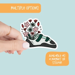 Rock Climbing Flower Shoe Waterproof Sticker or Magnet, Rock Climbing Stickers, Flower Stickers, Outdoor Stickers