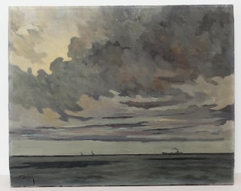 Vintage Maritime Painting , Marine Landscape Seascape, Original 1960s Oil on Canvas, Unframed