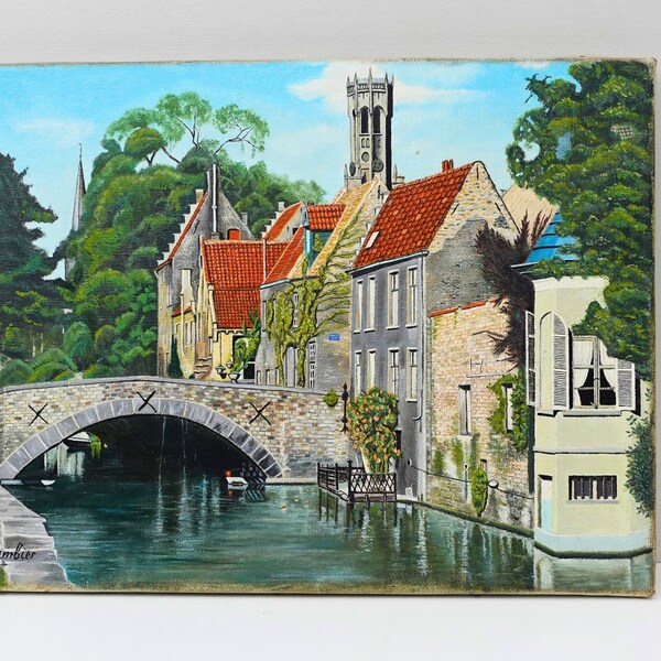 Vue de Bruges huile sur toile vintage art belge signé Cambier