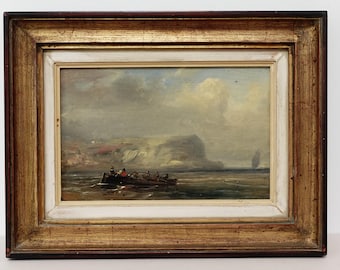 Antique Maritime Oil Painting, Original 19th C. French Seascape, Framed