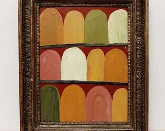 Original Art Abstract Painting, Antique Frame, Ready to Hang Wall Art