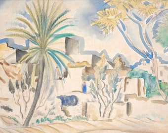 Aquarelle originale de Pierre de Vaucleroy Maroc 1931 peinture orientaliste encadrée