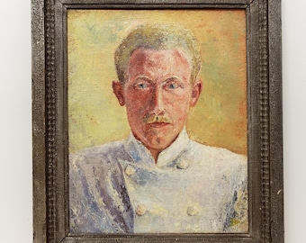 Vintage Man's Portrait Oil Painting, Dutch Art, Mid Century Original