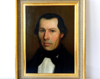 Antique Dutch Oil Portrait: Signed Kaufmann, Dated 1840, Classic Wall Art, Framed