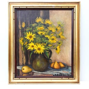 Vintage Floral Still Life Oil Painting Yellow Bouquet by Thybaert Original 1930s Belgian Art Flower Painting, Framed and Ready to Hang