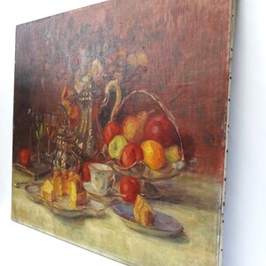 Grande peinture nature morte ancienne par Marguerite Dielman école belge vers 1900 image 7