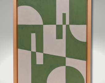 Peinture moderne abstraite sur toile pièce unique fait main art en vert et blanc encadré et prêt à accrocher