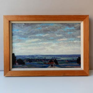 Vintage Dutch Landscape Painting: 1910s Impressionist Oil, Framed
