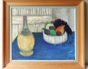 Vintage Still Life Mid Century Oil Painting 1950s Modernist Original Vintage Art, Framed
