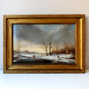 Fine Antique Dutch Landscape Painting Winter Scene by Jacob J. C. Spohler Original 19th Century Oil on Wood Panel, Framed and Ready to Hang
