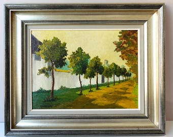 Vintage Landscape Oil Painting: 1930s Belgian Art, Framed