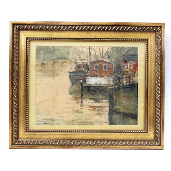 Peinture marine ancienne bateau à voiles vapeur mixte, aquarelle sur papier, 19ème siècle, encadrée