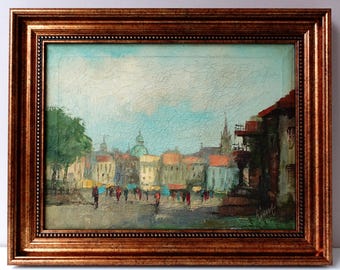 Vintage Italian Cityscape Oil Painting: Mid-Century Framed Art