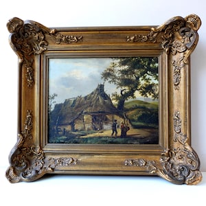 Antique Dutch Landscape Painting: 1847 Oil on Wood, Framed