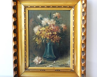 Vintage Blumen Ölgemälde: Originales gerahmtes Stillleben von Henry Schouten