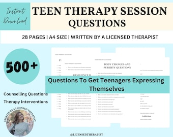 Teen Therapy Counseling Session Questions Interventions, School Counselor Cheat Sheet, Teen Mental Health, Therapy Interventions, CBT
