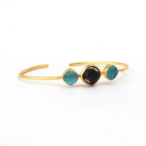 Golden Smoky Quartz & Aqua Chalcedony Cuff Bracelet Bangle Exquisite Gemstone Jewelry image 1