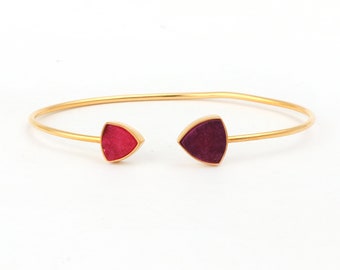 18k Gold Plated Cuff Bracelet with Pink & Purple Agate Druzy - Exquisite Gemstone Jewelry