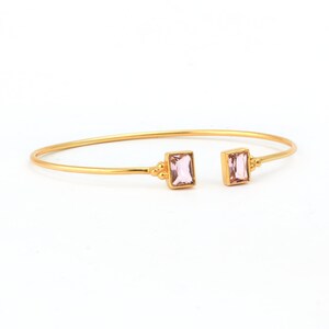 Handcrafted Gold Plated Adjustable Cuff Bangle with Pink Amethyst Exquisite Gemstone Jewelry image 1