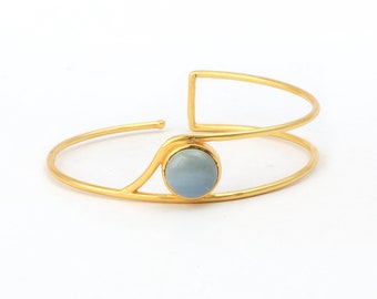 Golden Round Opal Adjustable Cuff Bangle - Exquisite Gemstone Jewelry