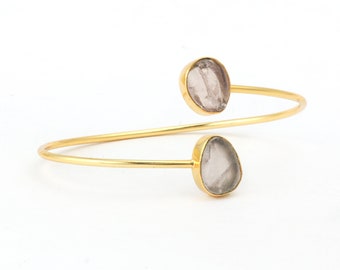 Handcrafted 18k Gold Plated Cuff Bracelet with Pear Shape Aquamarine - Exquisite Gemstone Jewelry