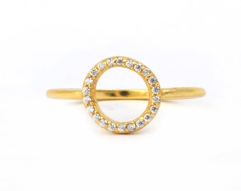 Radiant Sunrise Delight: 18k Gold Plated Zircon adjustable Sunrise Ring - Exquisite Gemstone Jewelry