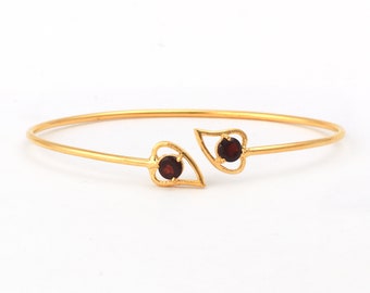 Gold Plated Round Rhodolite Garnet Adjustable Cuff Bracelet - Exquisite Gemstone Jewelry