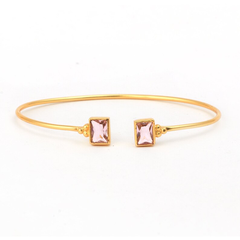 Handcrafted Gold Plated Adjustable Cuff Bangle with Pink Amethyst Exquisite Gemstone Jewelry image 2