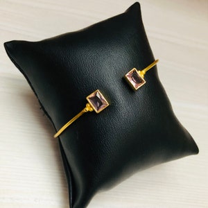 Handcrafted Gold Plated Adjustable Cuff Bangle with Pink Amethyst Exquisite Gemstone Jewelry image 4