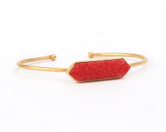 Passionate Elegance: 18k Gold Plated Adjustable Red Sugar Cuff Bracelet - Exquisite Gemstone Jewelry