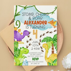 Editable Dinosaur Birthday Invitation Digital Canva Invitation Template Kids Birthday Party Invites, Instant Download, Printable Card Invite