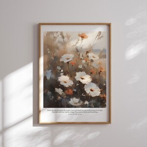 Flower Bible Verse Print, Psalm 92 Planted in the House of The Lord, Vintage Floral Prints Scripture Wall Art for Christian Decoration.
