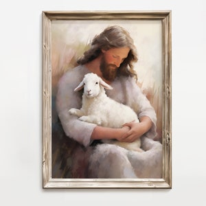 With The Lost Sheep Bible Wall Art Printable - Jesus and Lamb |The Good Sheperd | Christian Wall Art