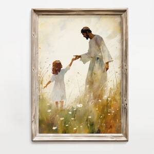 Come Follow me, Printable Digital Download Jesus Christ Walking With Girl Bible Art | Christian Wall Art