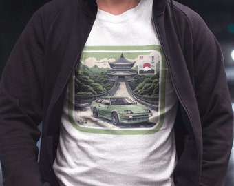 JDM Car Graphic Tee, Japanese Mountain Scene, Drift Shirt
