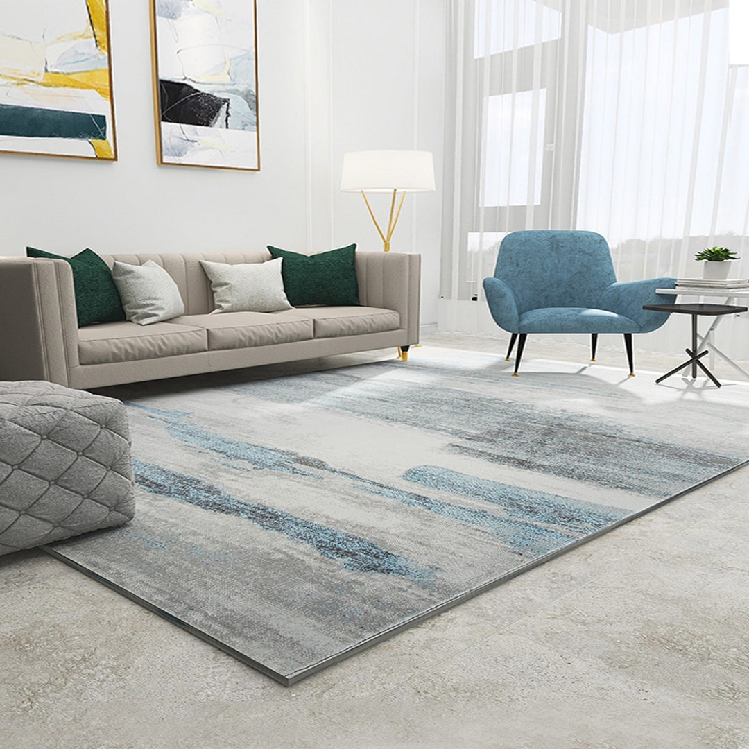 Minimalist Blue and Gray Rugssoft Blue Abstract Area Rug Etsy