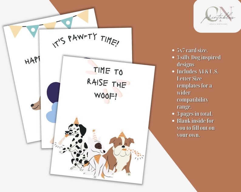 Printable Funny Dog Themed Birthday Greeting Card Set of 3, Instant ...