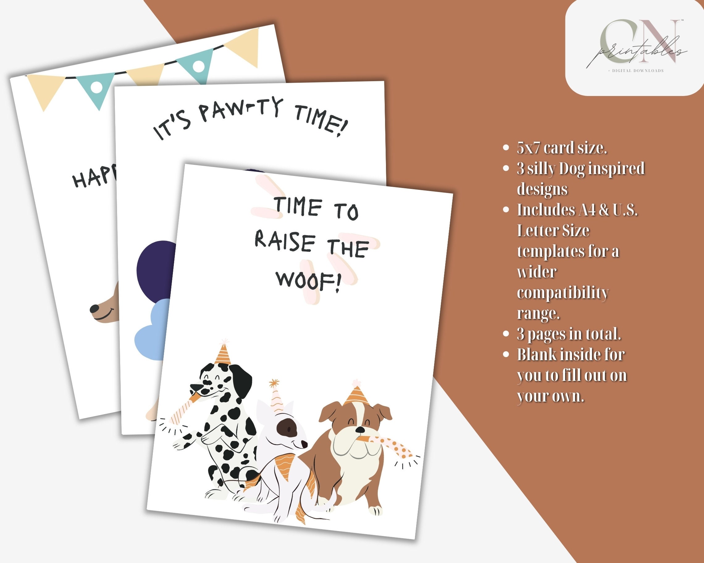 Printable Funny Dog Themed Birthday Greeting Card Set of 3, Instant ...