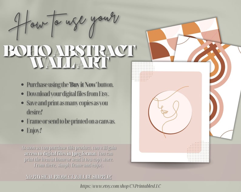 Boho Abstract Wall Art Printable Digital Item Instant - Etsy