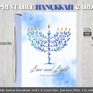 Carte Hanukkah élégante, imprimable, téléchargement instantané, fichier numérique, PDF, format lettre, A4, vœux de vacances