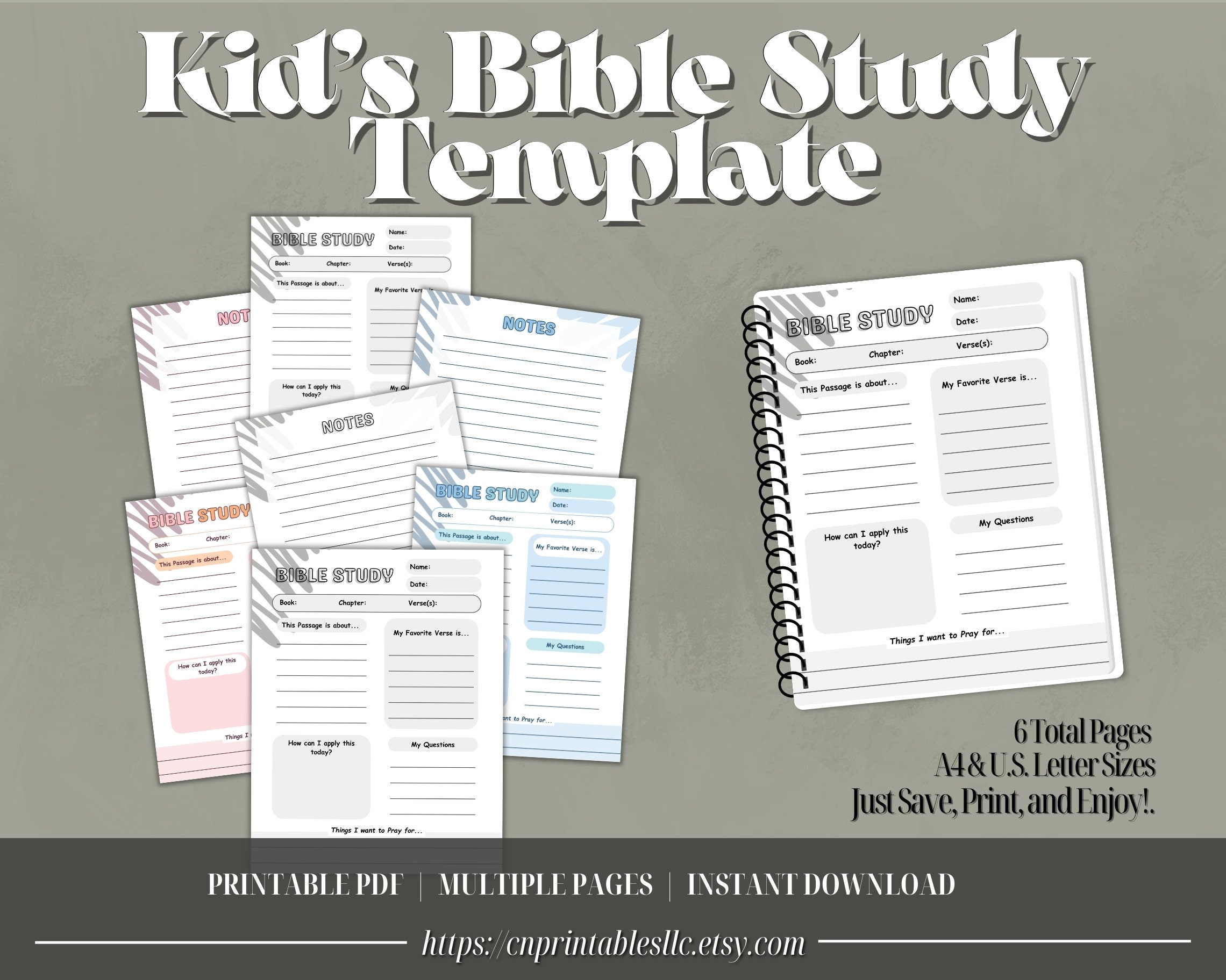 Kid's Bible Study Planner: Homeschool Printable Template (PDF) A4 and U ...