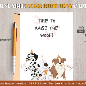 Set de 3 Tarjetas de Cumpleaños Civertidos de Perro Imprimible, Descarga Digital Instantánea, PDF, Para Todas las Edades, 8.5x11, A4, 5x7