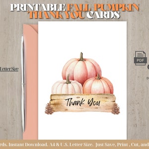 Tarjeta de agradecimiento con calabaza de otoño para imprimir, saludo de otoño, PDF, descarga instantánea, archivo digital, tamaño carta, A4, Halloween, retrato, paisaje